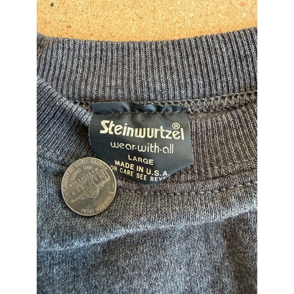 VTG 80s Steinwurtzel Raglan Crewneck Blank Sweatshirt Sz L Dark Gray Made USA - Picture 2 of 7